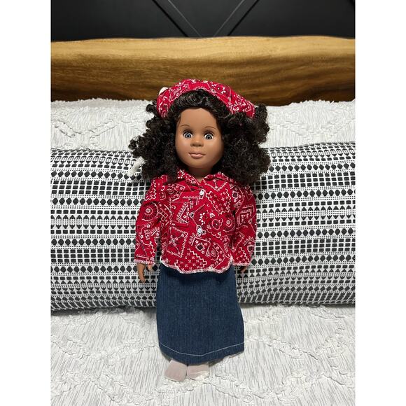 18" Doll Clothes Handmade/Sewn *Doll Not Included Red Bandanna Denim Dress - Picture 1 of 7